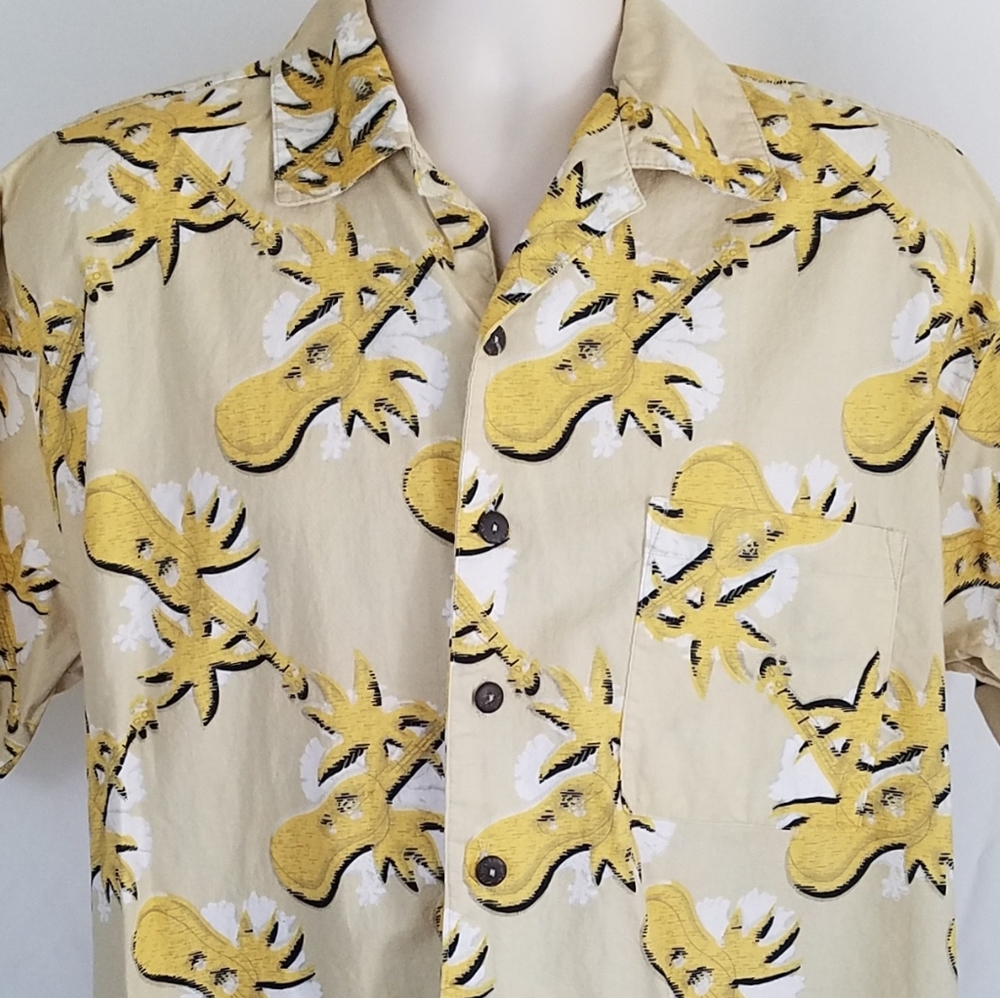 Pacific Scene Hawaiian Shirt Ukeleles Palm Trees